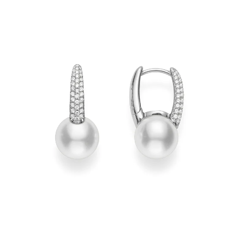 Women’s silver hoop earrings-Classic Elegance Akoya Cultured Pearl Earring with Diamond