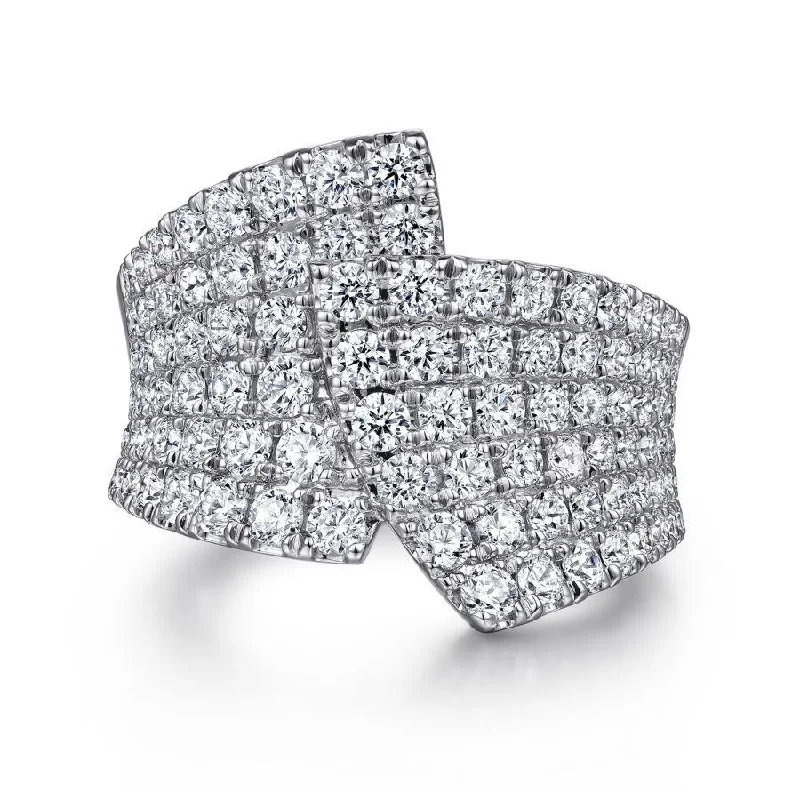 Women’s solitaire engagement rings-Gabriel & Co. - LR52185W45JJ - 14K White Gold Diamond Pave' Wide band