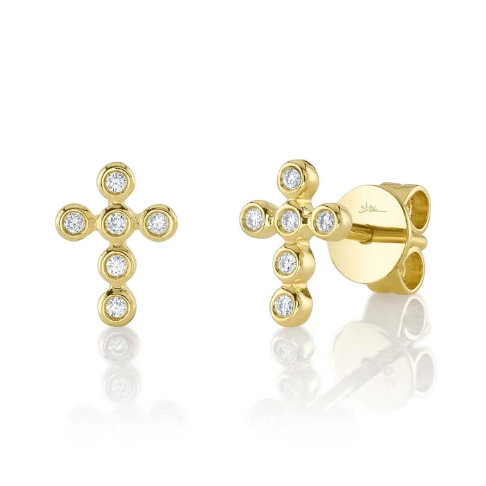 Women’s elegant drop earrings-0.07CT DIAMOND BEZEL CROSS STUD EARRING