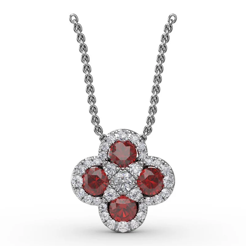 Women’s contemporary necklaces-Flower Ruby and Diamond Pendant P1643R