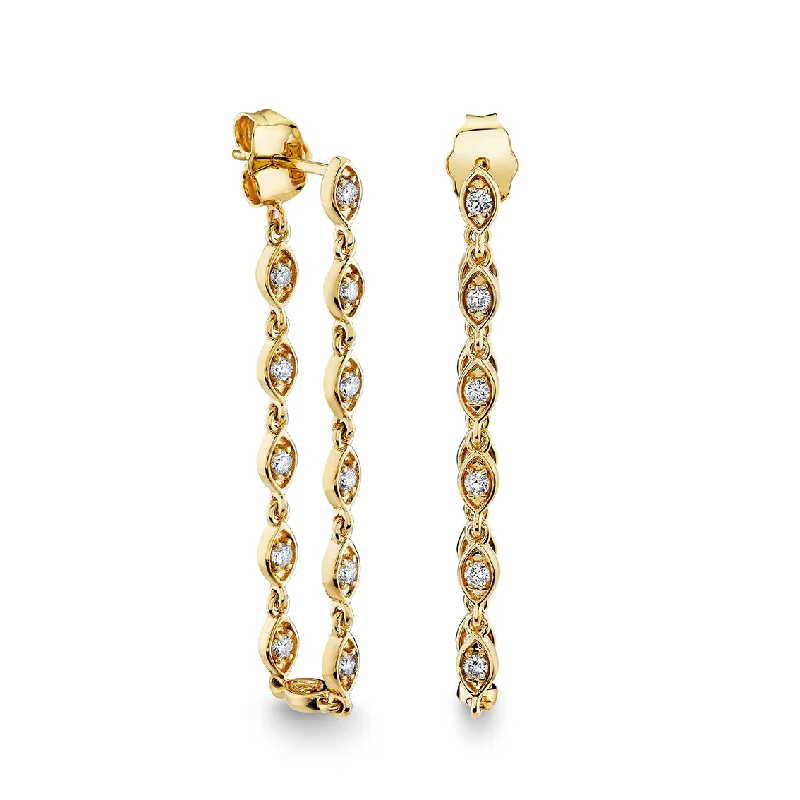 Women’s gold earrings-Gold & Diamond Marquise Eye Drop Earring