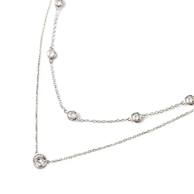 Women’s birthstone pendant necklaces-Crystal Chain Solitaire Layered Duo