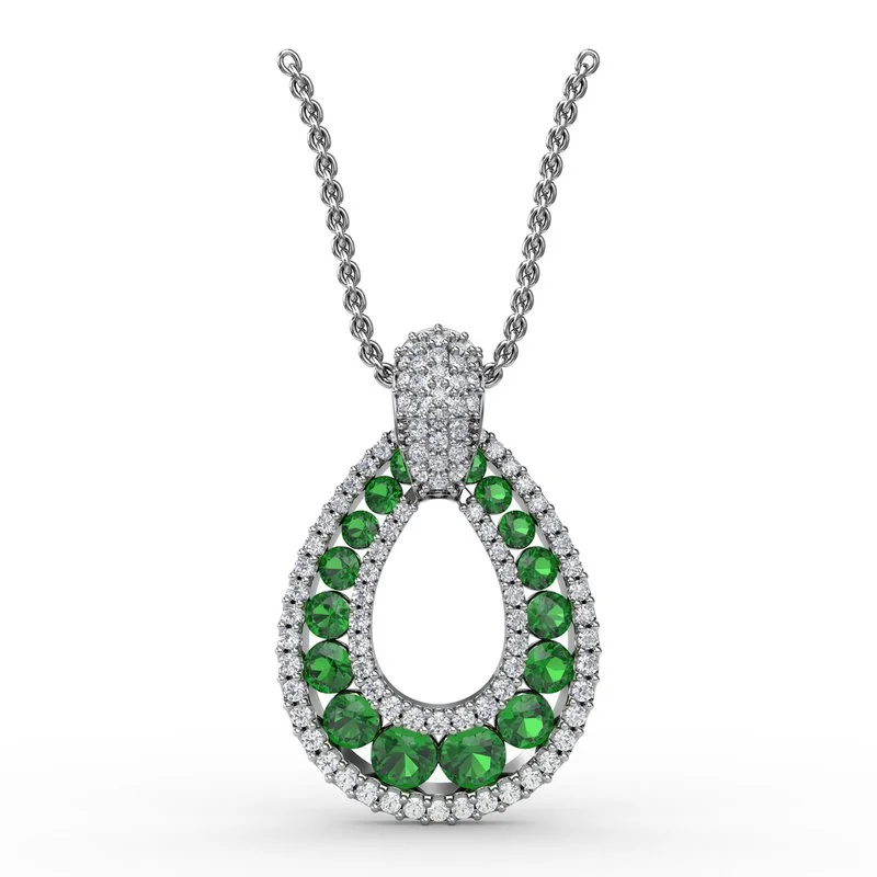 Women’s pearl and diamond necklaces-Steal The Spotlight Emerald and Diamond Pendant P1289E