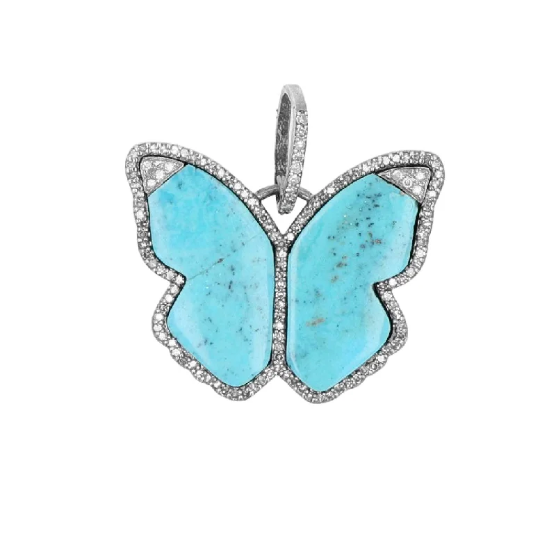 Women’s minimalist necklaces-Turquoise and Diamond Freedom Butterfly Pendant  P0000226