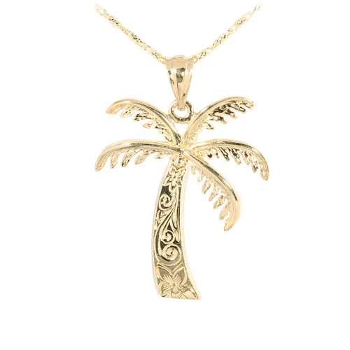 Women’s sparkling necklaces-Yellow Gold Palm Tree Pendant(M) (Chain Sold Separately)