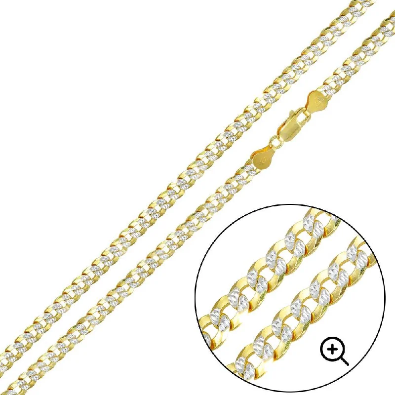 Women’s engraved heart necklaces-Gold Plated 925 Sterling Silver Two-Tone DC Curb Chain 4.3mm - CH932 GP