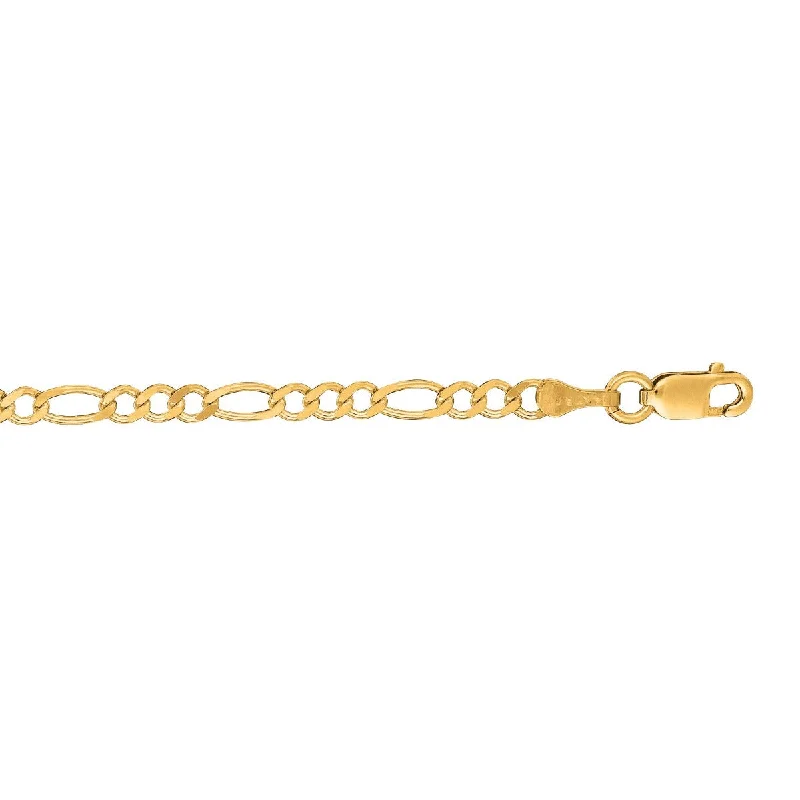 14kt 30" Yellow Gold Diamond Cut Alternate 3+1 Classic Figaro Chain with Lobster Clasp FIG080-30