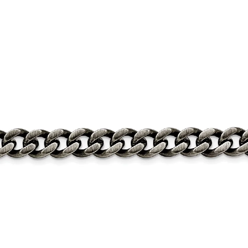 Women’s wedding necklaces-Stainless Steel 9.25mm Oxidized Curb Chain | SRN1612