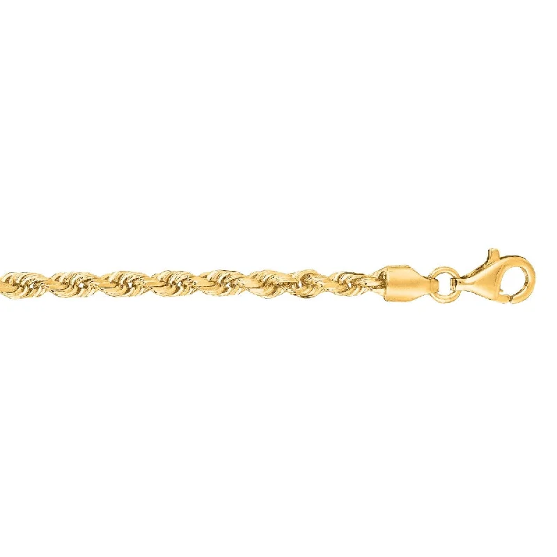 10k Yellow Gold 24 Inch Shiny Solid Diamond Cut Rope Chain with Lobster Clasp 023ROY-24