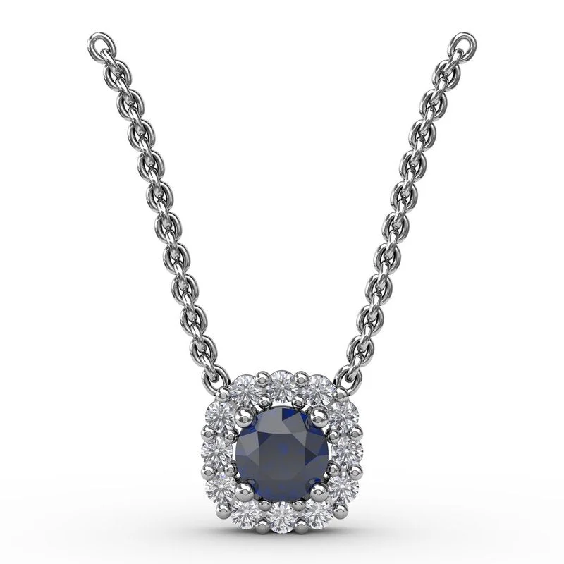 Women’s layered necklaces-Classic Round Sapphire and Diamond Pendant P1504S