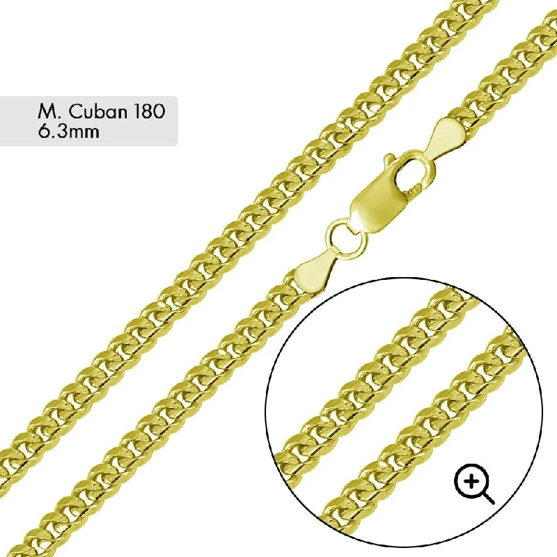 Women’s ruby necklaces-Gold Plated 925 Sterling Silver Miami Cuban 180 Chain Link 6.3mm - CH375 GP