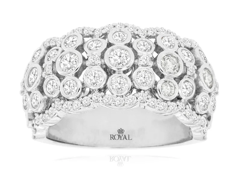 14K White Gold Baguette and Round Wide Diamond Fancy Band