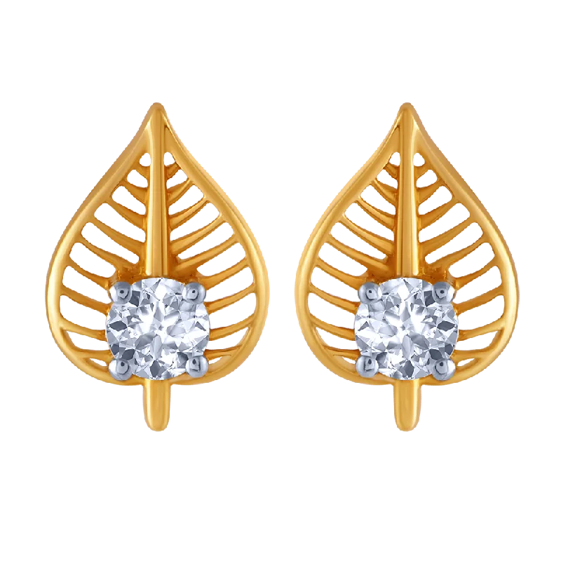 Women’s gold stud earrings-18k Leaf Shape Diamond Earring.