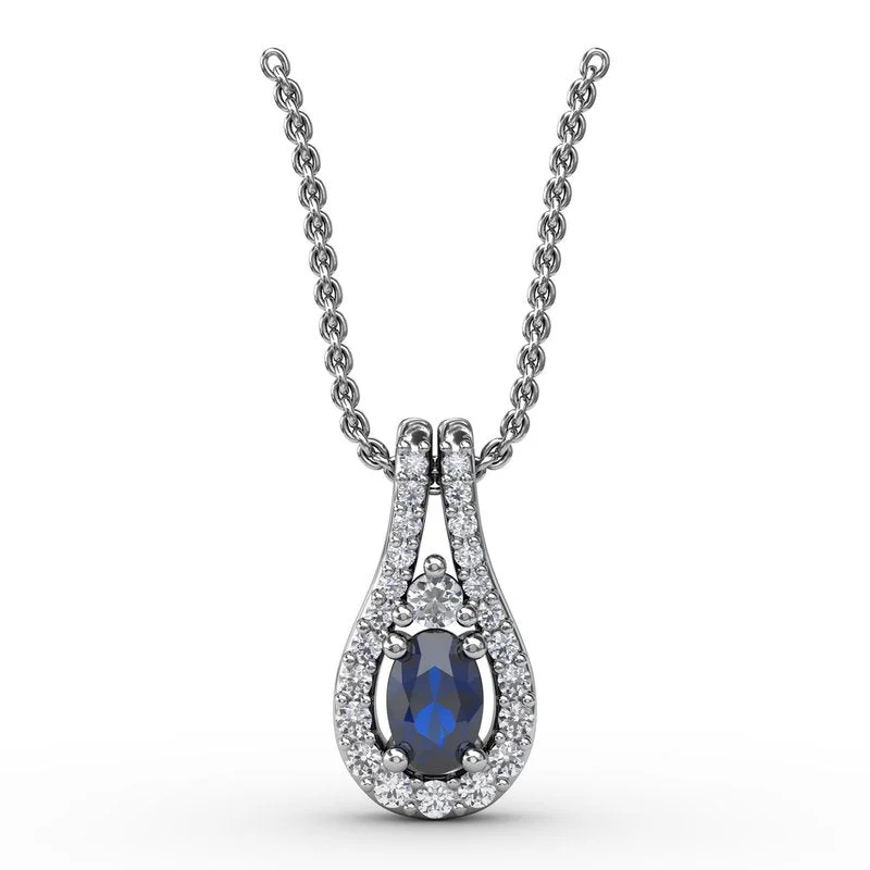 Women’s choker necklaces-Halo Teardrop Sapphire and Diamond Pendant P1434S