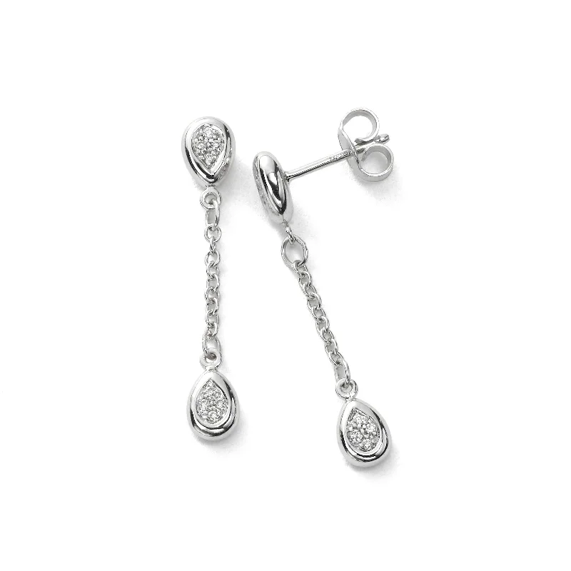 Women’s diamond hoop earrings-Swinging Teardrop Diamond Pave Drop Earring, 14K White Gold