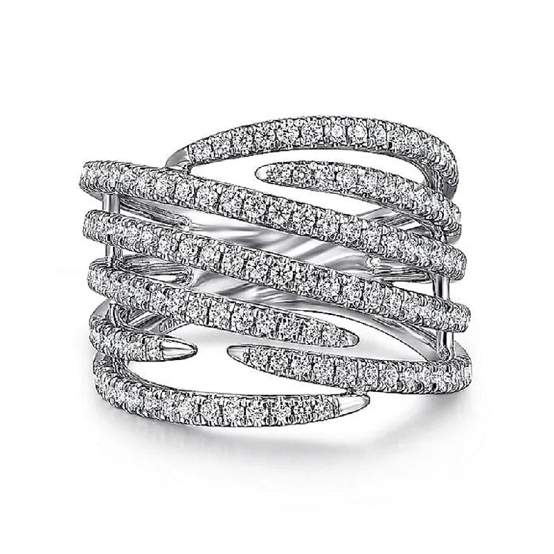 Gabriel & Co. 14K White Gold Multi Row Diamond Spike Wide Band -.76cttw