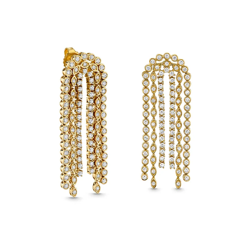 Women’s hoop earrings-Gold & Diamond Trio Chain Drop Earring