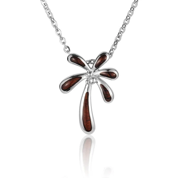 Women’s minimalist necklaces-Hawaiian Jewelry Koa Wood inlaid Solid Silver Tiare Pendant (Chain Sold Separately)