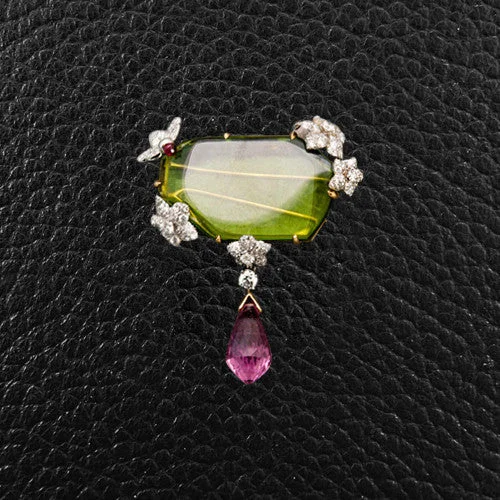 Peridot, Spinel & Diamond Pin