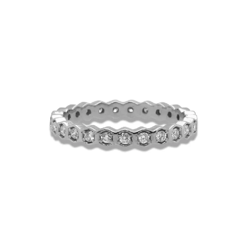 14k White Gold Diamond Eternity Band With Bezel Set Stones