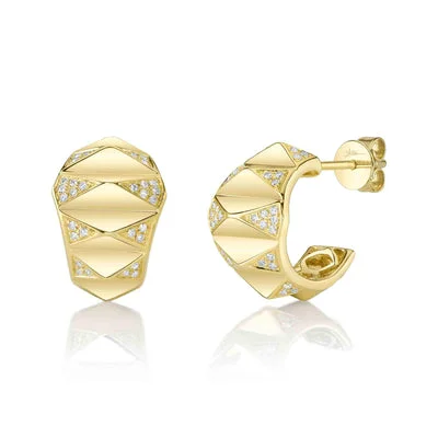 Women’s chunky gold earrings-0.16CT DIAMOND PYRAMID GEO CUT HUGGIE EARRING