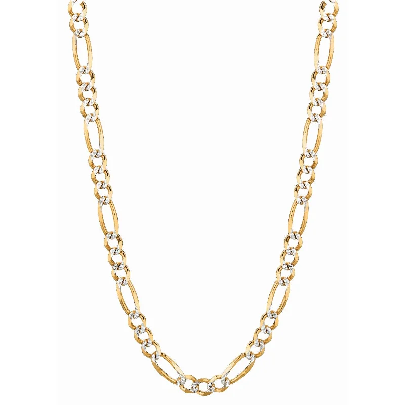 Women’s platinum necklaces-14kt Gold 22" Yellow Finish Classic Pave Figaro Chain with Lobster Clasp PAVE140-22