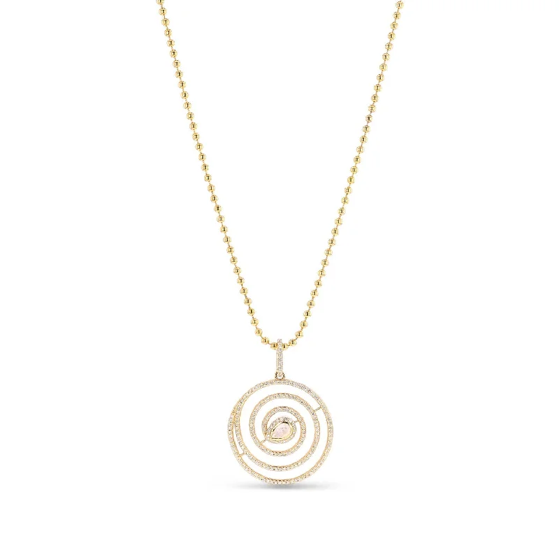 Women’s rose gold necklaces-14K Diamond Waveform Swirl Pendant with Moonstone Center on 14K Ball Chain - 34"  NG002735