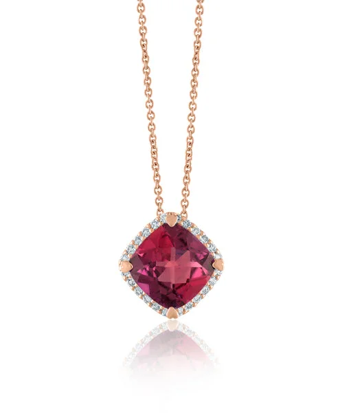 Women’s thick chain necklaces-Rhodolite Garnet Cushion Shaped Pendant with Diamonds 298-JSA