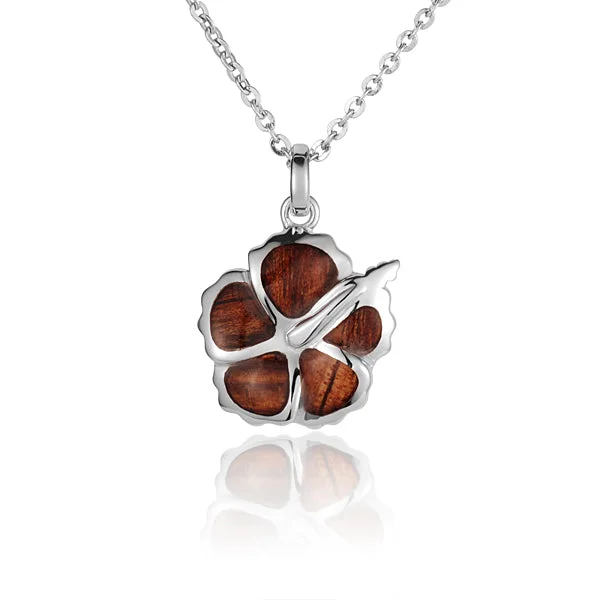 Women’s colorful necklaces-KOA Wood inlaid Sterling Silver Hibiscus Pendant (Chain Sold Separately)