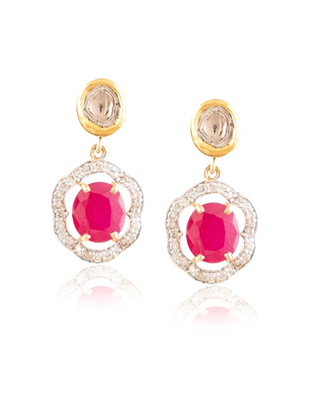 Women’s luxury diamond stud earrings-Richa Polki And Diamond Long Earring