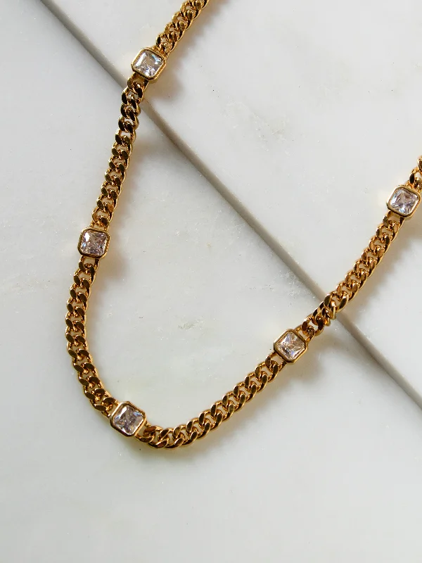 Women’s rose gold necklaces-Crystal Curb Chain (Square)