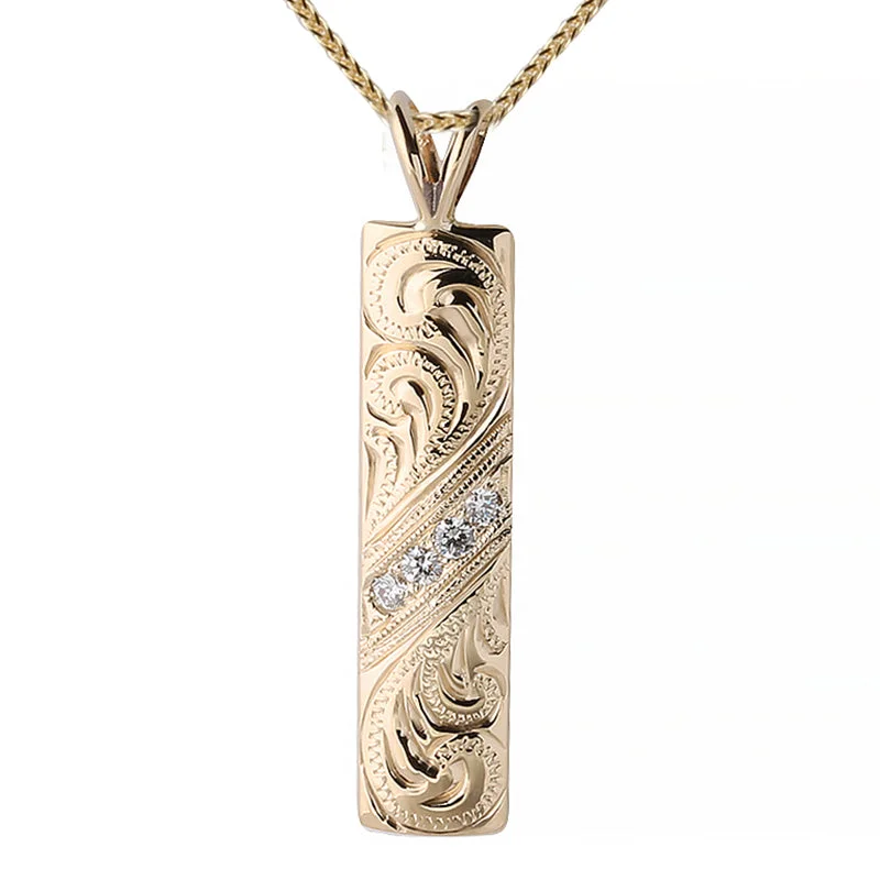 Women’s long pendant necklaces-14K Yellow Gold Hawaiian Heirloom Pendant w/4 Diamonds 8mm Barrel