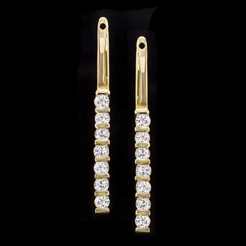 Women’s engagement earrings-DIAMOND EARRING JACKETS 14k YELLOW GOLD BAR DANGLE DROP ENHANCERS NATURAL 3/4ct