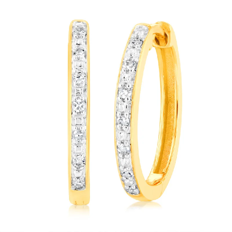 Women’s bold earrings-9ct Yellow Gold Luminesce Lab Grown Hoop Earring With 14 Brilliant Diamonds