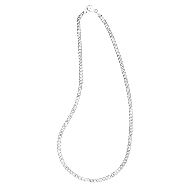 Women’s layered necklaces-Rhodium Finished Sterling Silver 4mm Curb Chain - 22"