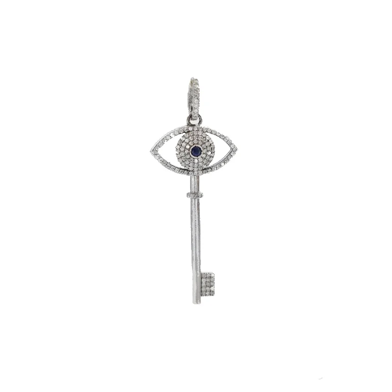 Women’s contemporary necklaces-Sapphire and Diamond Evil Eye Key Pendant P0000033