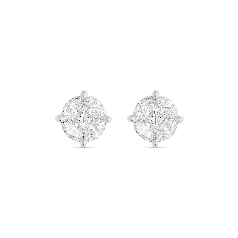 Women’s bridal chandelier earrings-10K White Gold Medium Stud with Multi-Shape Diamond Earring