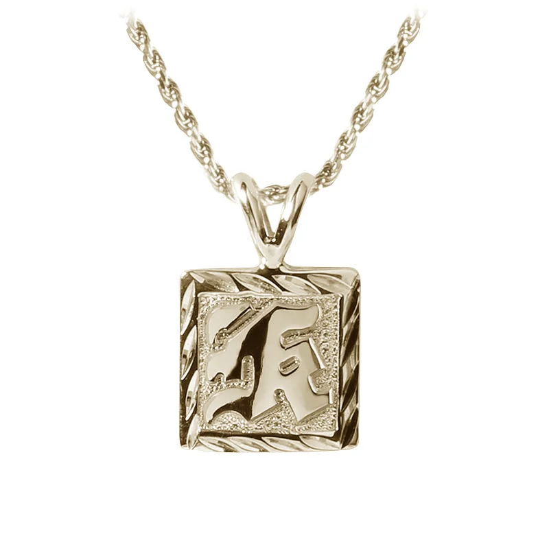 Women’s gold necklaces-14K Gold Custom-Made Heirloom Initial Pendant Raise Letter Diamond Cut Edge 12mm (Thickness 1.5mm)