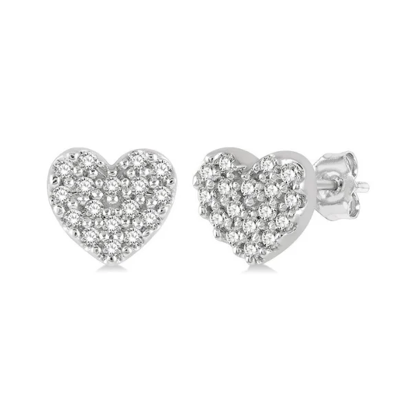 Women’s luxury hoop earrings-1/10 ctw Heart Charm Round Cut Diamond Petite Fashion Earring in 10K White Gold