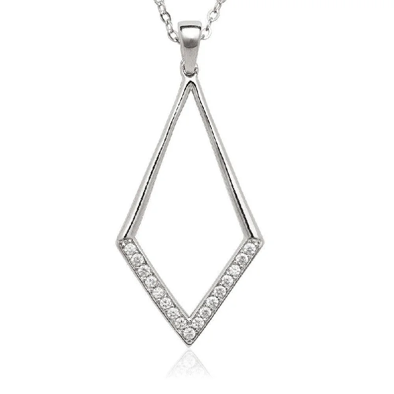 Women’s tennis necklaces-Sterling Silver Open Diamond with Half CZ Pendant