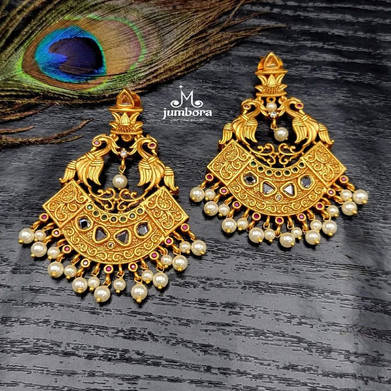 Women’s colorful gemstone earrings-Matte Gold Peacock Uncut Diamond Alike Earring