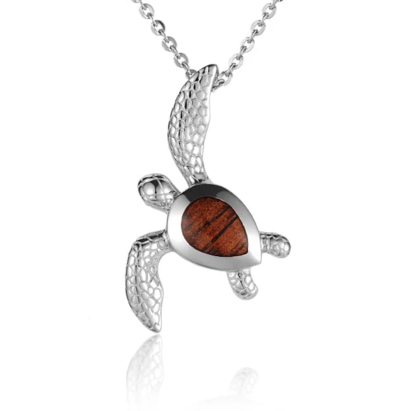 Women’s gemstone pendant necklaces-Hawaiian Jewelry Koa Wood Solid Silver Turtle Pendant (Chain Sold Separately)