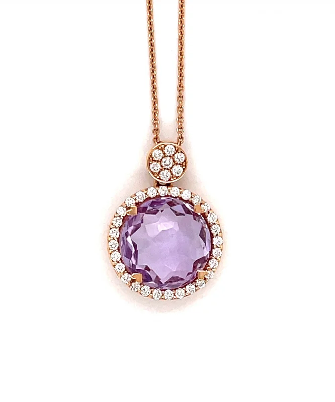 Women’s tribal necklaces-Mini Lavender Quartz Pendant With Diamonds 288-JSA