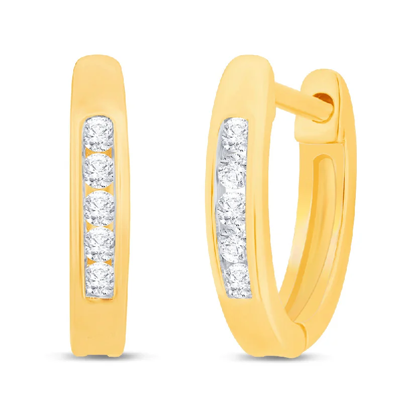 Women’s gold earrings-Luminesce Lab Grown 10 Point Diamond Hoop Earring in 9ct Yellow Gold