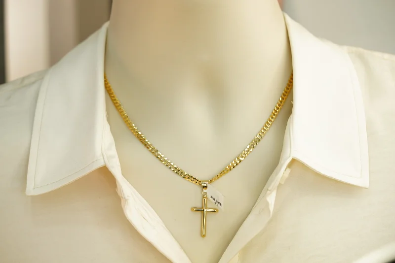 Women’s diamond solitaire necklaces-10k Cuban Diamond Link Chain with Cross Pendant