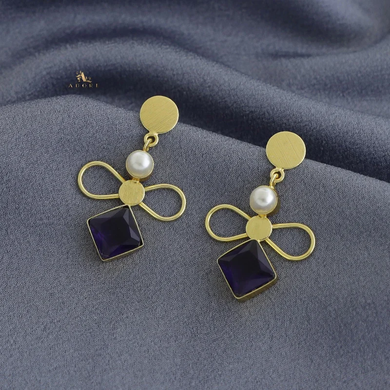 Women’s classic drop earrings-Pearly Ribbon Glossy Diamond Earring