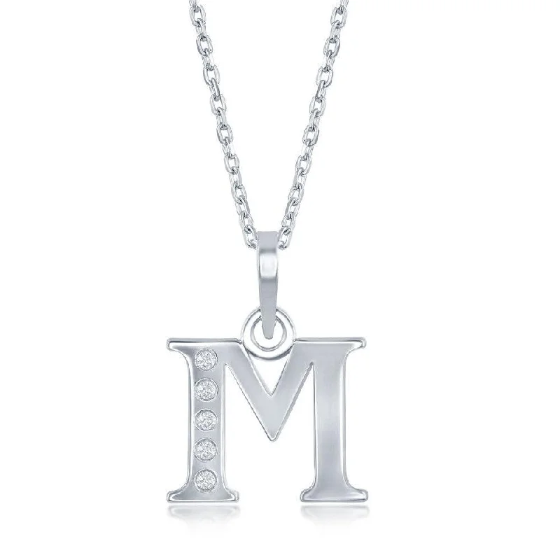 Women’s turquoise necklaces-Sterling Silver Diamond "M" Initial Pendant Chain