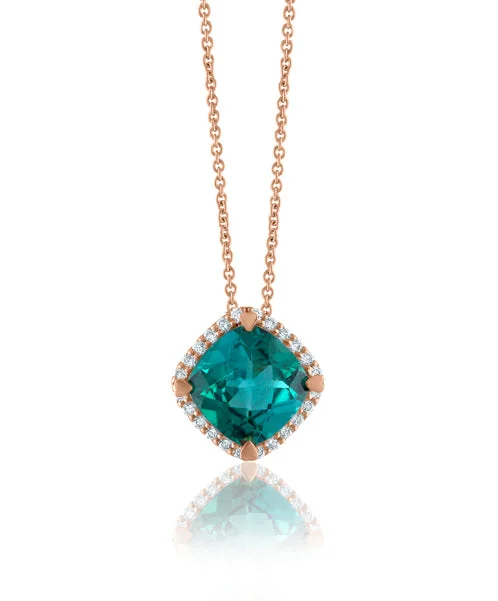 Women’s minimalist gold necklaces-Indicolite Cushion Shaped Pendant with Diamonds 299-JSA