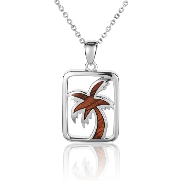 Women’s romantic necklaces-Hawaiian Jewelry Koa Wood inlaid Solid Silver Palm Tree Pendant (Chain Sold Separately)