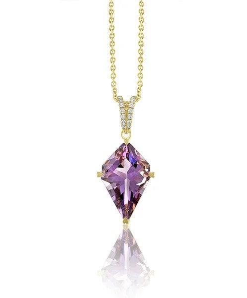 Women’s ruby necklaces-Amethyst Kite Shaped Pendant with Diamonds 332-JSA